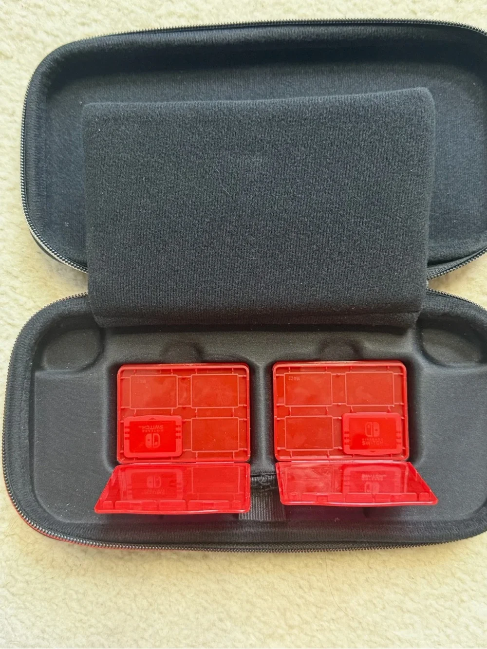 Nintendo Switch Official Black Red Carrying Case + 2 Game Card Holders & Earbuds